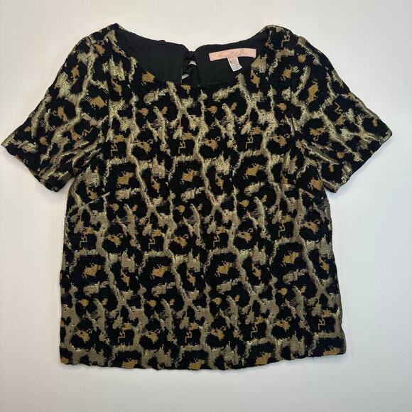 Anthropologie/Hutch Short Sleeve Velvet and Metallic Leopard Top with Bow - Picture 1 of 8